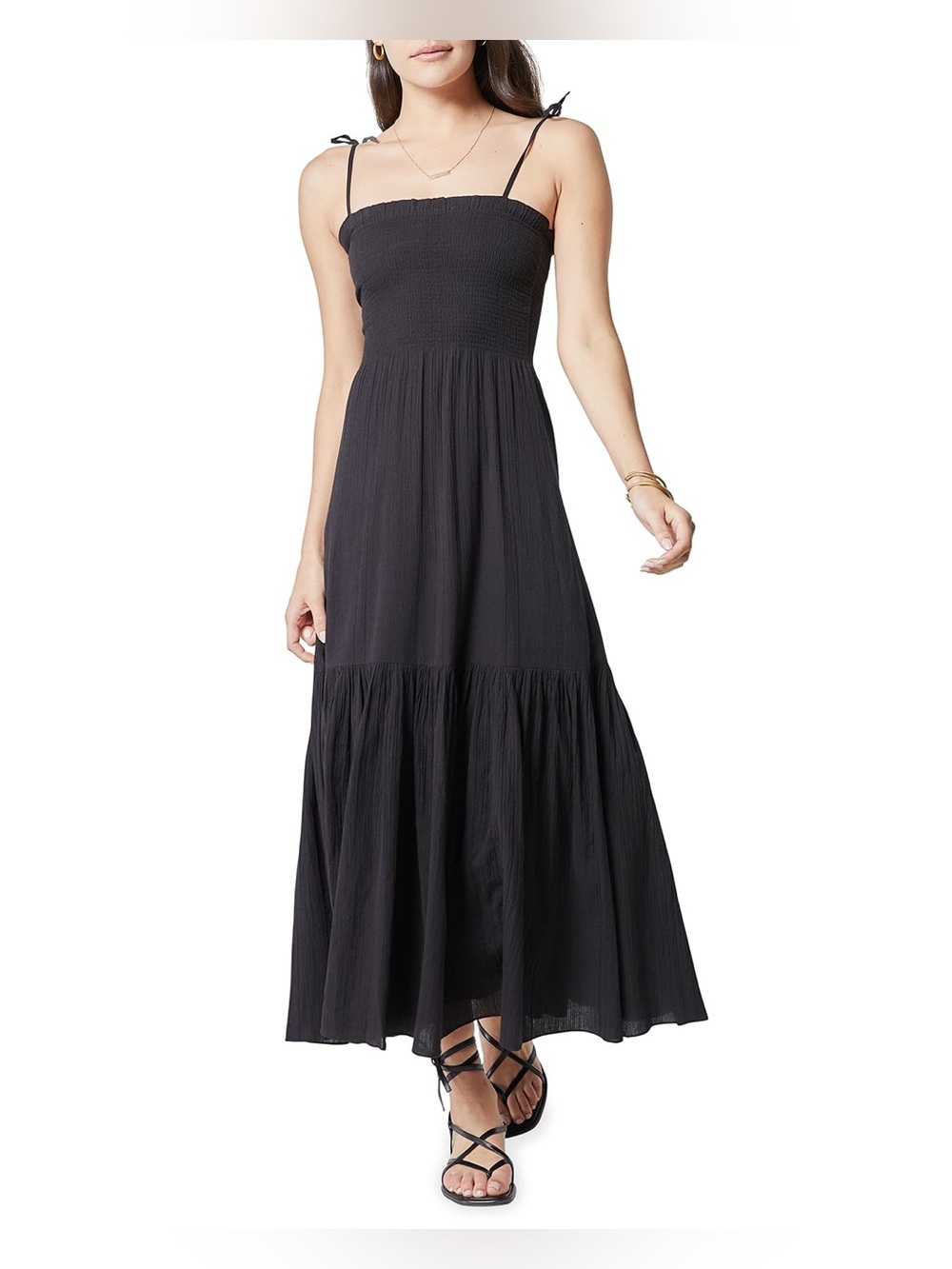 Joie Jailene Smocked Cotton Maxi Dress in black size XXS